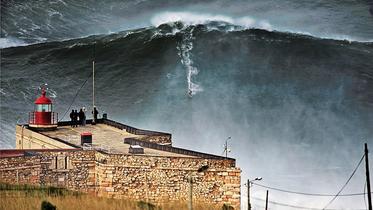 Legendary surf spot Nazaré - the biggest wave ever surfed. 